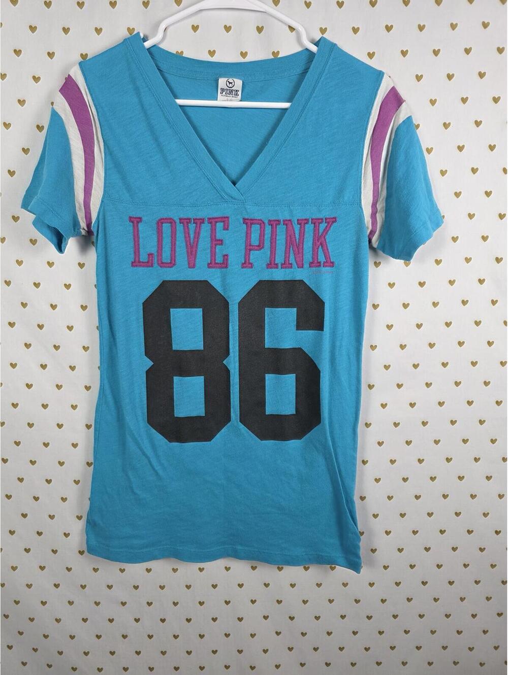 Victorias Secret PINK Vintage y2K LOVE 86 V neck Tee shirt Large